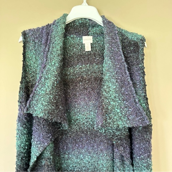 Chicos Women M  Long Sleeveless Cardigan Sweater Purple Duster Jewel Tones Knit - Picture 4 of 11